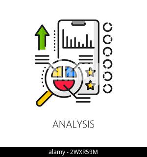 Web app development icon of analysis and optimization of mobile application, line vector. Web app coding and software testing for UI and UX analytics in security, encryption and debugging monitoring Stock Vector