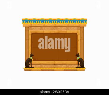 Arcade game frame, ancient Egypt. Vintage Egyptian stone wall. Cartoon vector texture, past civilization construction with hieroglyphs, Bastet cat deity monument. Historical quiz, gui puzzle asset Stock Vector