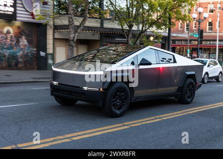 Seattle, USA. 1st Apr, 2024. A Tesla Cybertruck on 1st ave in downtown ...