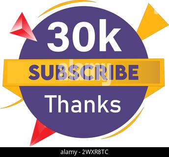Thank You 30K Subscribers Celebration Vector icon Design With White Background. Stock Vector