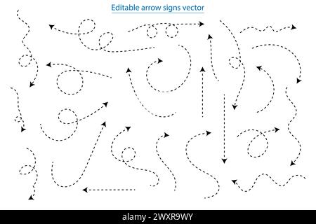 Hand drawn dotted arrows and directions signs in flat style. Stock Vector