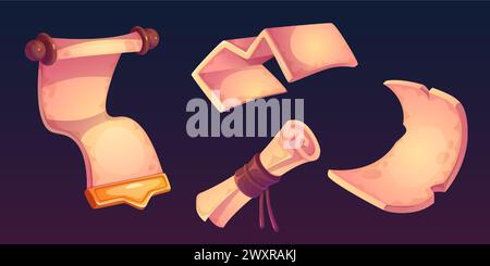 Old magic parchment paper scroll game ui icon. Ancient medieval papyrus roll frame for fantasy fairy tale message. School library manuscript. Vintage rolled law or scripture document Stock Vector