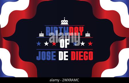 Birthday of Jose de Diego text with america flag design Stock Vector