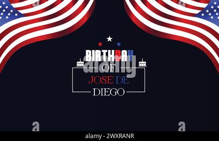 Birthday of Jose de Diego text with america flag design Stock Vector