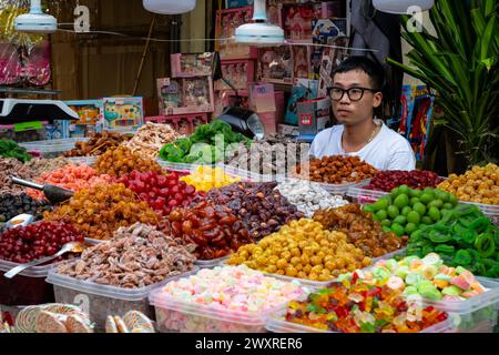 Snacks and sweets for sale in a market in Hanoi, Vietnam Stock Photo