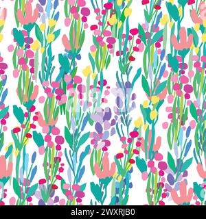 a seamless pattern of colorful flowers and leaves on white background Stock Vector