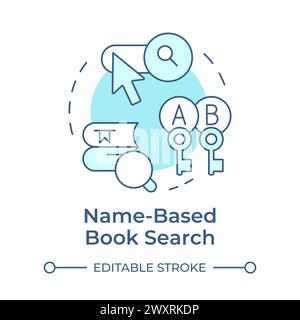 Name-based book search soft blue concept icon Stock Vector