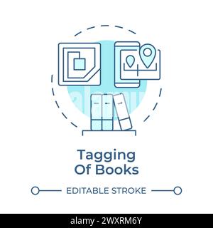 Tagging of books soft blue concept icon Stock Vector