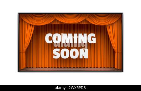 Coming Soon poster with stage curtains 3D illustration Stock Photo