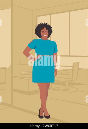 Black business woman standing in modern office.  Stock Vector