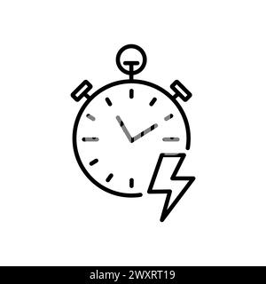 Stopwatch, clock icon. Timer icon isolated on white background. Stopwatch logo design with thunderbolt. Stock Vector