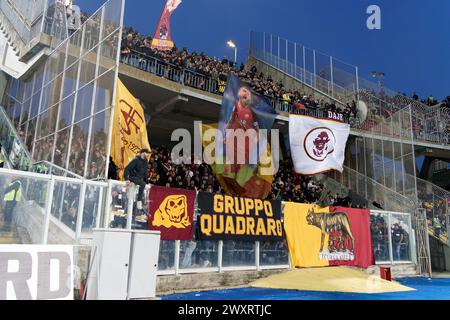 Lecce, Italy. 01st Apr, 2024. Supporters of AS Roma during US Lecce vs AS Roma, Italian soccer Serie A match in Lecce, Italy, April 01 2024 Credit: Independent Photo Agency/Alamy Live News Stock Photo