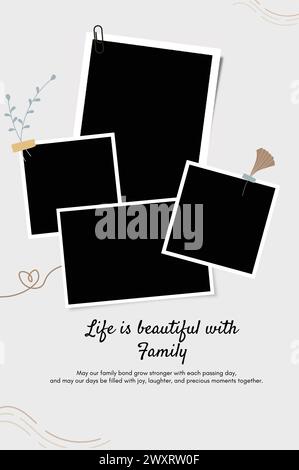 Family Photo Collage, Moodboard Template Collage Grid Mockup, Flyer Postcard Vector Illustration Stock Vector