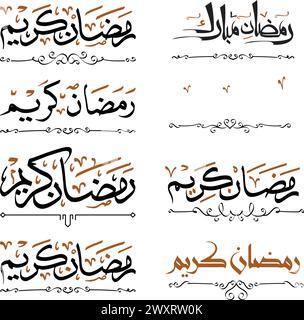 Ramadan Mubarak, Ramadan Kareem typography, Ramadan calligraphy vector, arabic calligraphy set Stock Vector