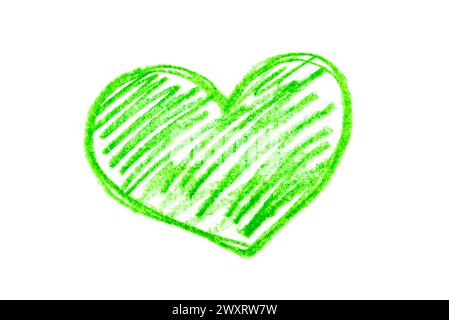 A photo of a green heart drawn in pencil. Stock Photo