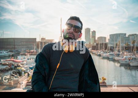 Portrait of a smiling middle-aged businessman standing outdoors. Stock Photo