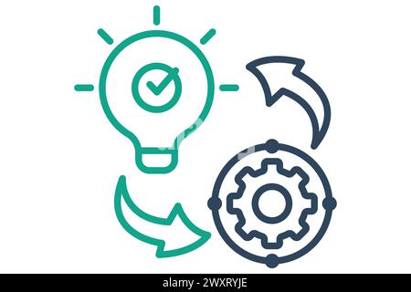implementation icon. light bulb with gear and arrow. icon related to action plan, business. line icon style. business element illustration Stock Vector
