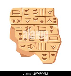 Clay ancient tablet with cuneiform writing isolated on white background. Sumerian or Assyrian civilization language. Stock Vector