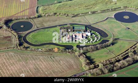 aerial view of Upsland Alpacas Farm & farmhouse, near Bedale, North Yorkshire Stock Photo