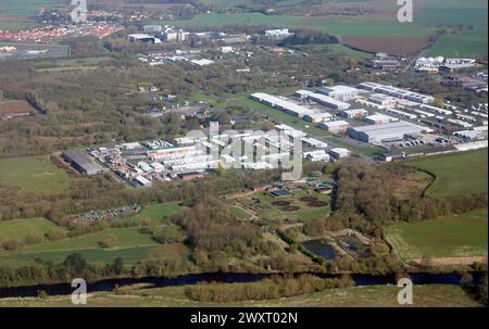 aerial view of Thorp Arch Estate from over the River Wharfe looking North Stock Photo