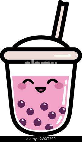 Happy bubble tea character in a kawaii style Stock Vector