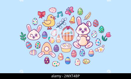 Vector Cartoon Happy Easter Set. Spring time isolated elements Stock Vector