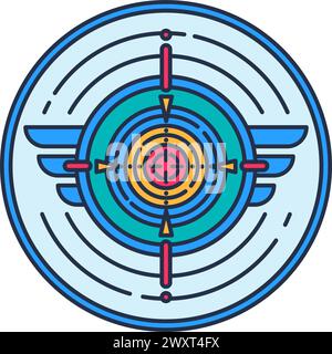 Sport badge. Round concentric target for shooting from sporting weapon or hunting bow. Sport and active lifestyle. Simple colored stroked vector icon Stock Vector