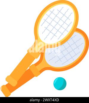 Set of tennis rackets and ball for playing tennis. Sports equipment for active recreation. Summer vacation icon. Simple flat cartoon vector isolated o Stock Vector