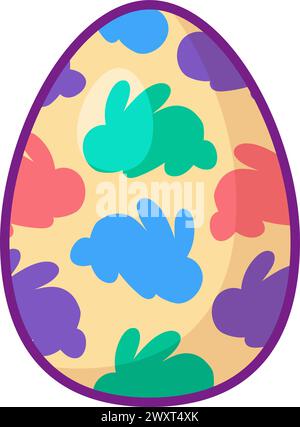 Festive Easter egg with multi colored geometric ornate. Bright minimalistic illustration for design of festive Easter banner. Cartoon vector element i Stock Vector