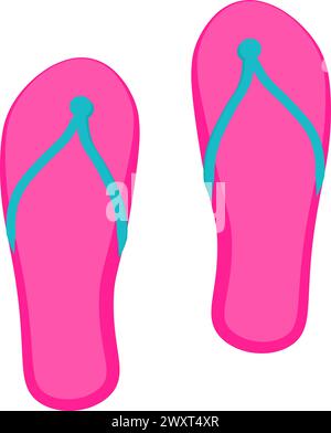 Pink beach slippers top view. Comfortable summer shoes. Summer vacation icon. Simple flat cartoon vector isolated on white background Stock Vector