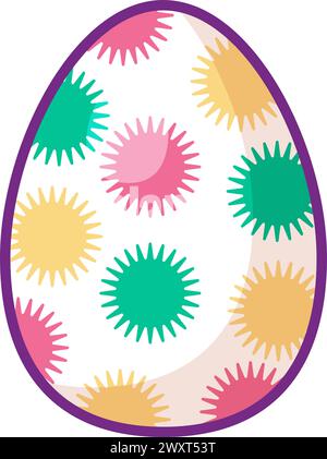 Festive Easter egg with multi colored dotted and zigzag ornate. Bright minimalistic illustration for design of festive Easter banner. Cartoon vector e Stock Vector
