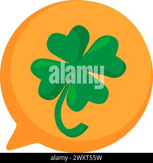 Four leaf clover symbol of good luck and prosperity In Bubble Chat. Strangely shaped magical plant, Happy Patrick party element. Simple cartoon vector Stock Vector
