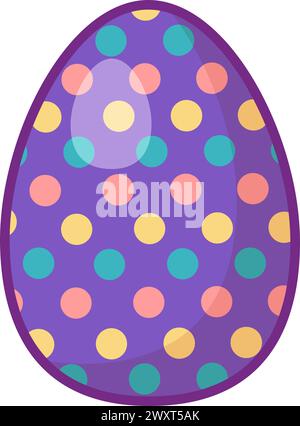Festive Easter egg with multi colored dotted and zigzag ornate. Bright minimalistic illustration for design of festive Easter banner. Cartoon vector e Stock Vector
