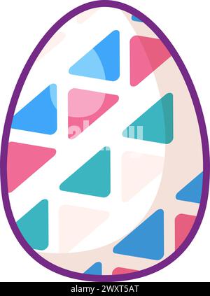 Festive Easter egg with multi colored dotted and zigzag ornate. Bright minimalistic illustration for design of festive Easter banner. Cartoon vector e Stock Vector