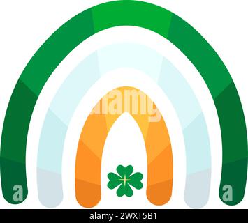 Irish Rainbow flag fluttering in wind. Ireland banner on flagpole for spring holiday decoration, Happy Patrick party element. Simple cartoon vector is Stock Vector