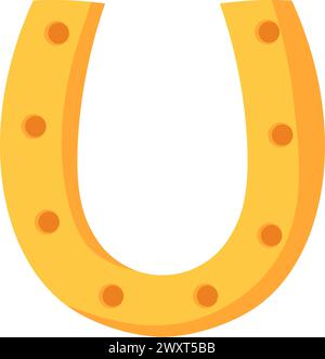 Golden lucky horseshoe. Symbol of good luck, talisman of fortune, Happy Patrick party element. Simple cartoon vector isolated on white background Stock Vector
