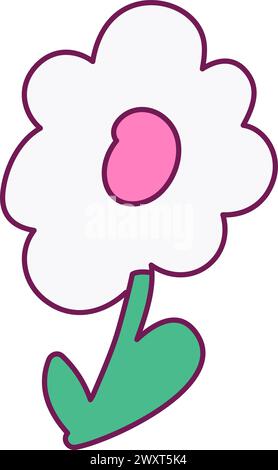 White chamomile flower on thin stem. Bright illustration for design of festive spring banner. Flat vector element in thin stroke isolated on white bac Stock Vector
