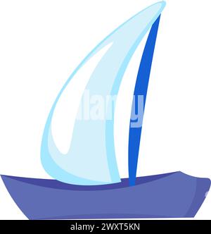 Small boat with sail for sea travel. Light single seat ship. Summer vacation icon. Simple flat cartoon vector isolated on white background Stock Vector