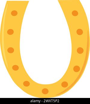 Golden lucky horseshoe. Symbol of good luck, talisman of fortune, Happy Patrick party element. Simple cartoon vector isolated on white background Stock Vector