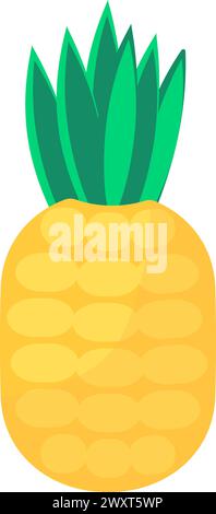 Juicy ripe pineapple with green top of leaves. Tropical exotic fruit pineapple. Summer vacation icon. Simple flat cartoon vector isolated on white bac Stock Vector