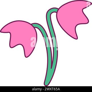 Inflorescence of pink spring bells on thin stems. Bright illustration for design of festive spring banner. Flat vector element in thin stroke isolated Stock Vector