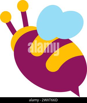 Striped bee flying on summer business. Bright childish careless illustration for design of festive spring banner. Flat hand drawn vector element isola Stock Vector
