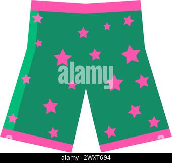 Bright green beach shorts with star pattern. Shorts summer clothing. Summer vacation icon. Simple flat cartoon vector isolated on white background Stock Vector