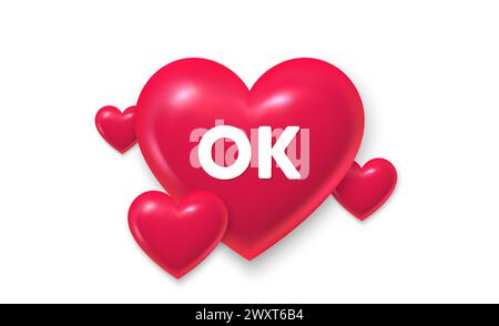 OK text tag. Approved okay message. 3d hearts banner. Vector Stock Vector