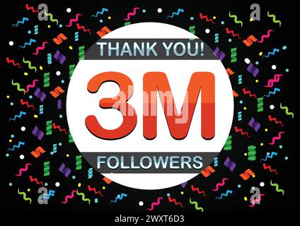 Thank you 3m followers, three million followers. Suitable for social media post background template. Stock Vector