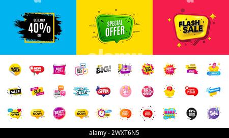 Discount offer sale banners. Best deal price stickers. Flash special offer tag. Sale bubble coupon. Vector Stock Vector