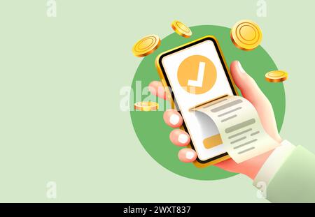 Check smart phone service, mobile pay sale, banner financial. Vector Stock Vector