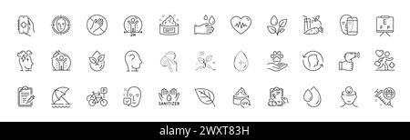 Face biometrics, Prescription drugs and Dont touch line icons. For web app, printing. Line icons. Vector Stock Vector