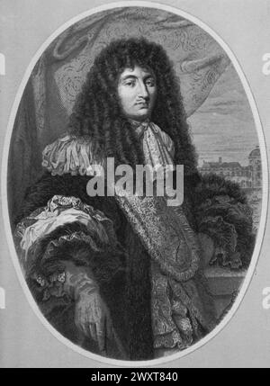 King Louis XIV of France, engraving after a painting by French artist Philippe de Champagne, 17th century Stock Photo
