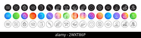 Reject, Elastic and Time line icons. For web app, printing. Round icon buttons. Vector Stock Vector